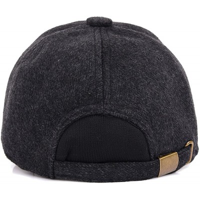 Skullies & Beanies Mens Winter Warm Wool Baseball Caps Hat with Fold Earflap - Black - CE188IE2N8U $12.20