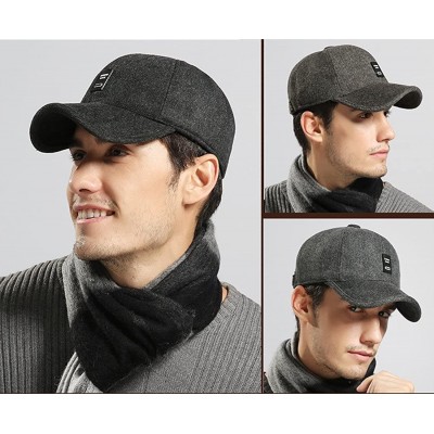 Skullies & Beanies Mens Winter Warm Wool Baseball Caps Hat with Fold Earflap - Black - CE188IE2N8U $12.20