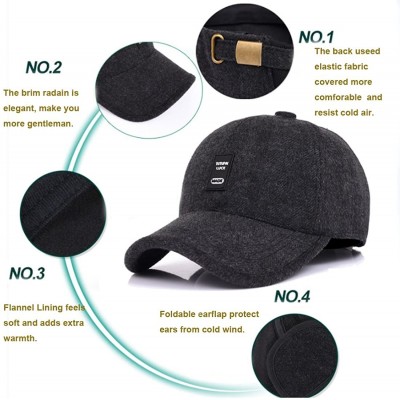 Skullies & Beanies Mens Winter Warm Wool Baseball Caps Hat with Fold Earflap - Black - CE188IE2N8U $12.20