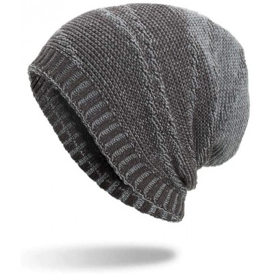 Skullies & Beanies Sttech1 Unisex Striped Cotton Hats Warm Winter Knit Cap Thick Heap for Women Men (Gray) - Gray - C618HXKL6...