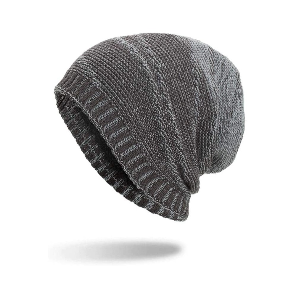 Skullies & Beanies Sttech1 Unisex Striped Cotton Hats Warm Winter Knit Cap Thick Heap for Women Men (Gray) - Gray - C618HXKL6...