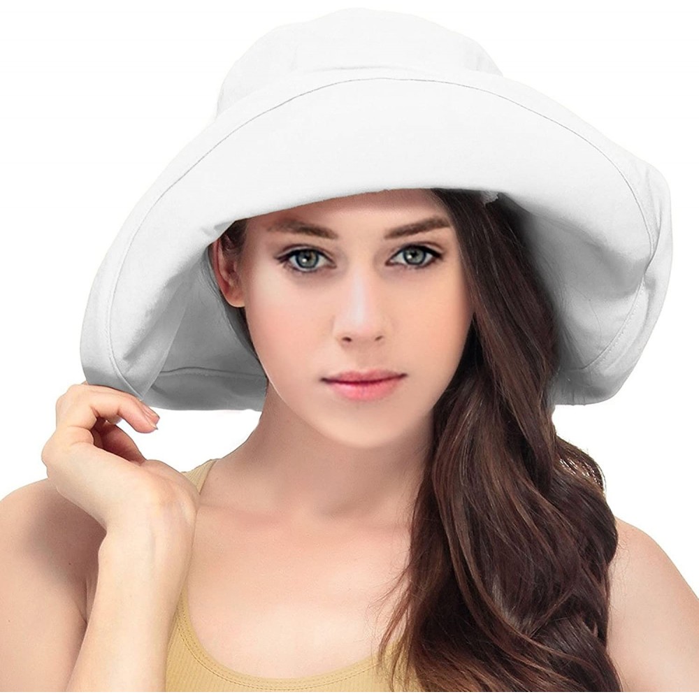 Bucket Hats Women's Summer Cotton Bucket Beach Hat Foldable Sun Hat - White - C118DIEGKXR $12.05