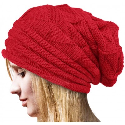 Skullies & Beanies Women Knit Beanie Warm Caps Winter Crochet Wool Hat - Red (Fleece) - C012NTWYAL8 $11.24