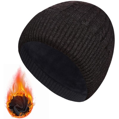 Skullies & Beanies Mens Beanie Hats for Winter- Warm Hat Fleece Skull Caps- Women Men Knit Hat - Black - CY18A2D6X26 $8.05