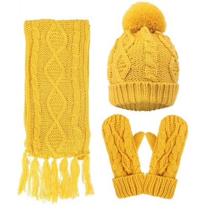 Skullies & Beanies Women's 3 Piece Winter Set - Knitted Beanie- Scarf- Gloves - Yellow - C918L2UCGMQ $32.95