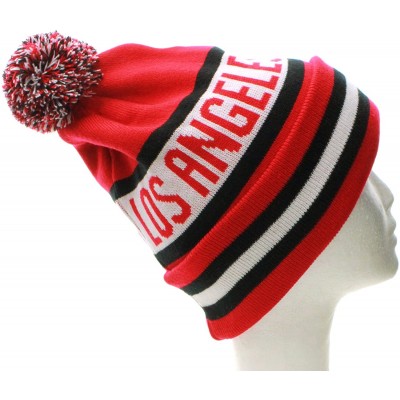 Skullies & Beanies USA Favorite City Cuff Winter Beanie Knit Pom Pom Hat Cap - Los Angeles - Red Black - CS11Q2TA22P $9.39