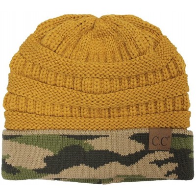 Skullies & Beanies Hot and New Camouflage Camoflage Print Knit Cuff Beanie Warm Winter Hat Skully Cap - Mustard - C912N9N1RG6...