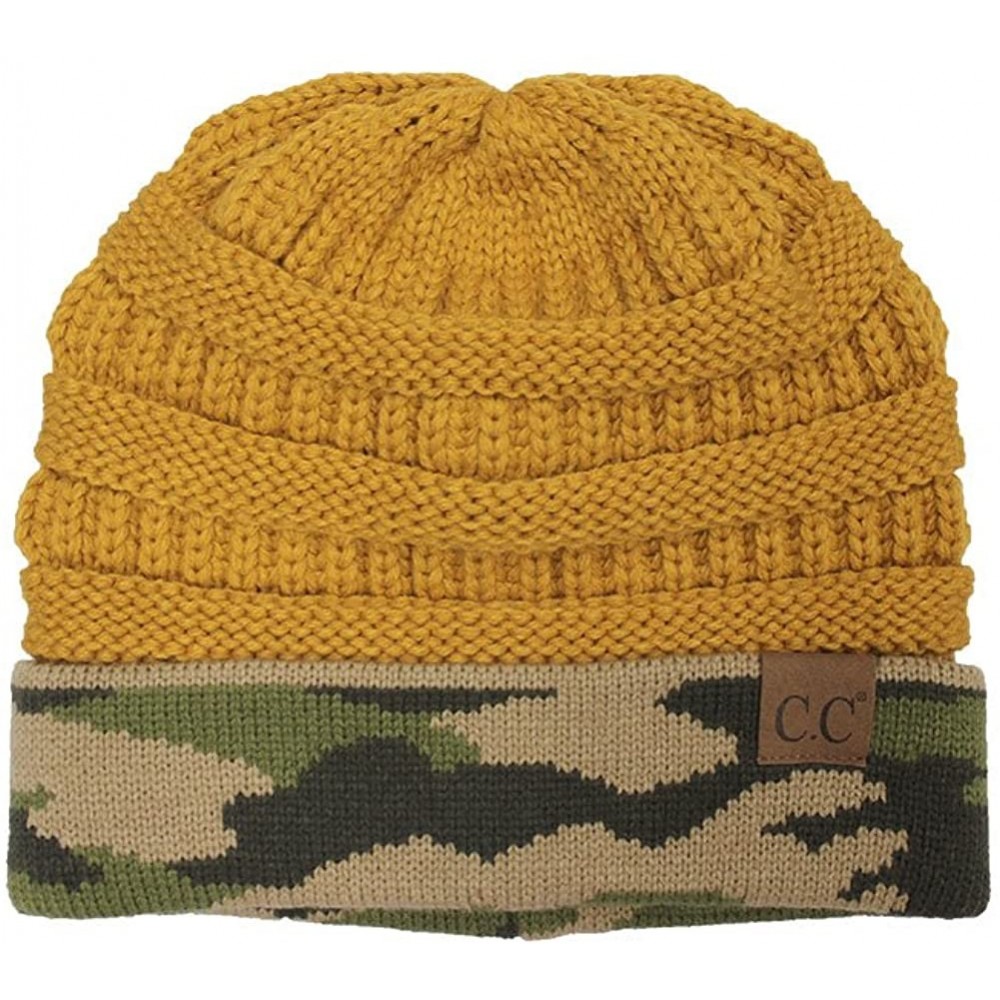 Skullies & Beanies Hot and New Camouflage Camoflage Print Knit Cuff Beanie Warm Winter Hat Skully Cap - Mustard - C912N9N1RG6...