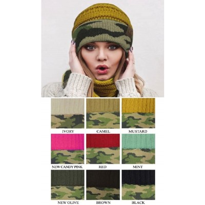 Skullies & Beanies Hot and New Camouflage Camoflage Print Knit Cuff Beanie Warm Winter Hat Skully Cap - Mustard - C912N9N1RG6...