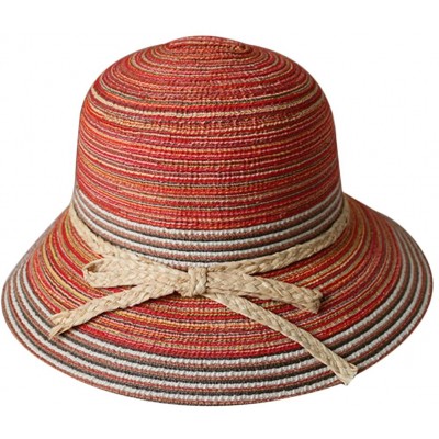 Bucket Hats Women Cloche Hat Flower Bowler Bucket Hat Straw Floppy Sun Hat - Orange-1 - CL186ZZ7RSS $11.74