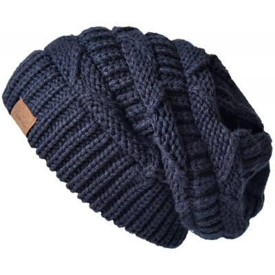 Skullies & Beanies Womens Slouchy Beanie-Trendy Chunky Cable Knit Beanie-Oversized Winter Hats for Women - Navy - C218X4T59WK...