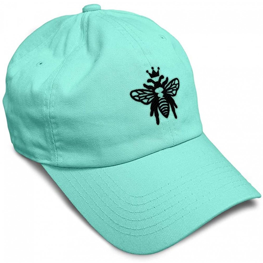 Baseball Caps Custom Soft Baseball Cap Black Flying Queen Bee Embroidery Flat Solid Buckle - Mint - CW18AAOCOXE $16.63