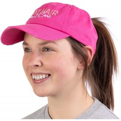 Baseball Caps Boat Hair- Don't Care - Ponytail Dad Hat- Boating Lake Cute Pony Tail Low Cap - Hot Pink - CH18OAX5NL3 $15.25