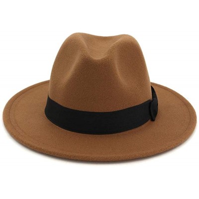 Fedoras Retro Kid Child Vintage 100% Wool Wide Brim Cap Fedora Panama Jazz Bowler Hat Black Ribbon Band (54cm/Adjust) - CK18Q...