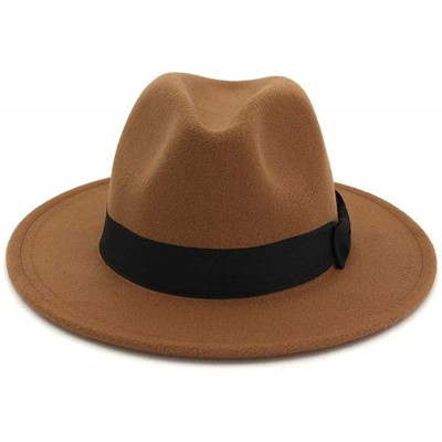Fedoras Retro Kid Child Vintage 100% Wool Wide Brim Cap Fedora Panama Jazz Bowler Hat Black Ribbon Band (54cm/Adjust) - CK18Q...