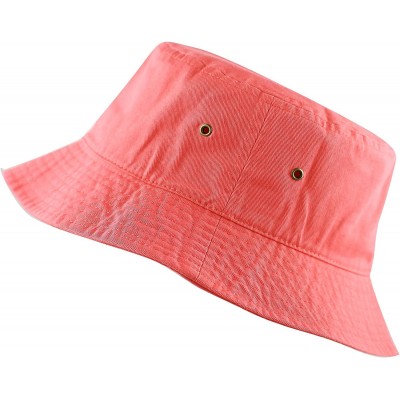 Bucket Hats Unisex 100% Cotton Packable Summer Travel Bucket Beach Sun Hat - Coral - CZ18D52LDON $9.23