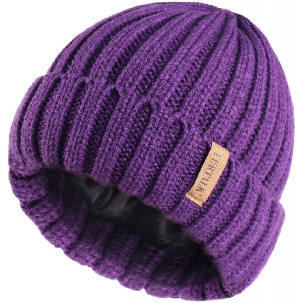 Skullies & Beanies Winter Beanie for Women Fleece Lined Warm Knitted Skull Cap Winter Hat - 12-dark Purple - CQ18UYOO4C7 $12.20