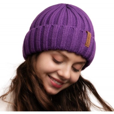 Skullies & Beanies Winter Beanie for Women Fleece Lined Warm Knitted Skull Cap Winter Hat - 12-dark Purple - CQ18UYOO4C7 $12.20