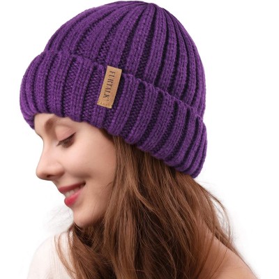 Skullies & Beanies Winter Beanie for Women Fleece Lined Warm Knitted Skull Cap Winter Hat - 12-dark Purple - CQ18UYOO4C7 $12.20