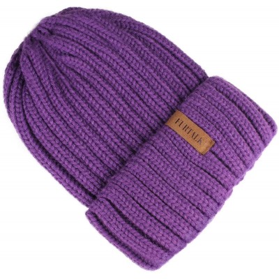Skullies & Beanies Winter Beanie for Women Fleece Lined Warm Knitted Skull Cap Winter Hat - 12-dark Purple - CQ18UYOO4C7 $12.20