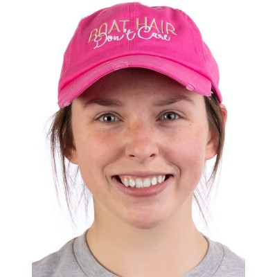 Baseball Caps Boat Hair- Don't Care - Ponytail Dad Hat- Boating Lake Cute Pony Tail Low Cap - Hot Pink - CH18OAX5NL3 $15.25