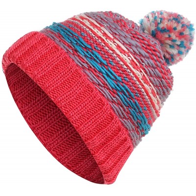 Skullies & Beanies Casual Winter Hats for Women Colorful Beanies Hats Girls Fashion Relaxed Striped Hat Knitted Pom Pom Ball ...