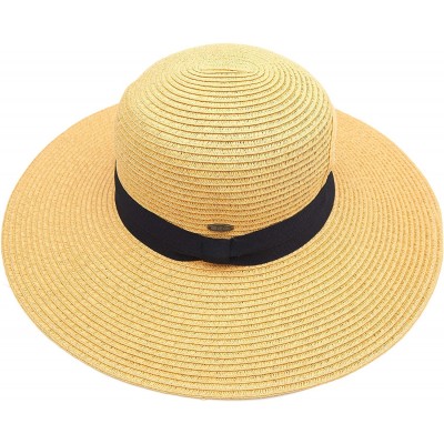 Sun Hats Exclusives Straw Embroidered Lettering Floppy Brim Sun Hat (ST-2017) - A Pony Tail-natural - CN194RQ7C02 $16.24