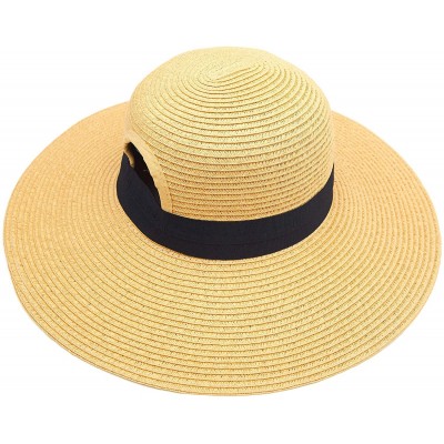 Sun Hats Exclusives Straw Embroidered Lettering Floppy Brim Sun Hat (ST-2017) - A Pony Tail-natural - CN194RQ7C02 $16.24