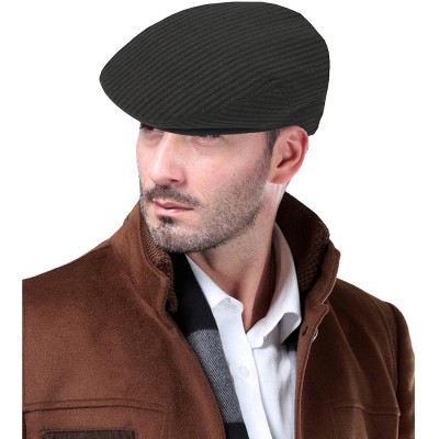 Newsboy Caps Men's Premium 100% Wool Classic Ivy Newsboy Collection Hat - Black - CM12BQVVY2B $16.24