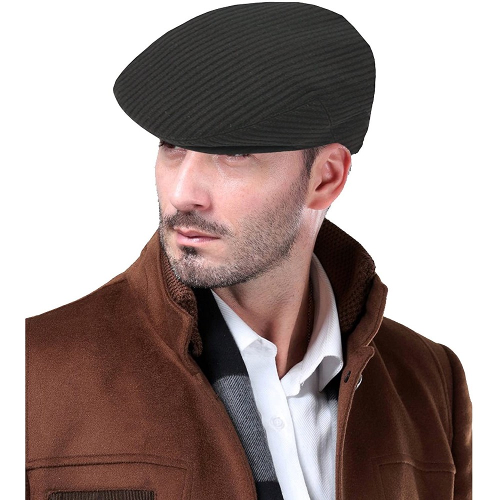 Newsboy Caps Men's Premium 100% Wool Classic Ivy Newsboy Collection Hat - Black - CM12BQVVY2B $16.24