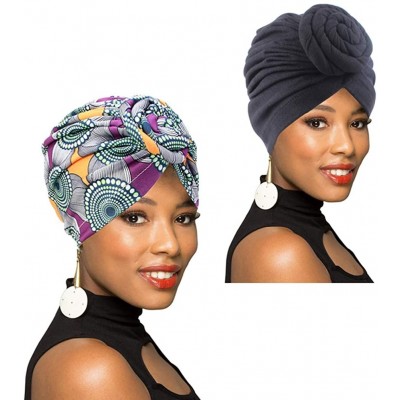 Skullies & Beanies 1Pack/2Packs/4Packs Women Turban African Pattern Knot Headwrap Beanie Pre-Tied Bonnet Chemo Cap Hair Loss ...