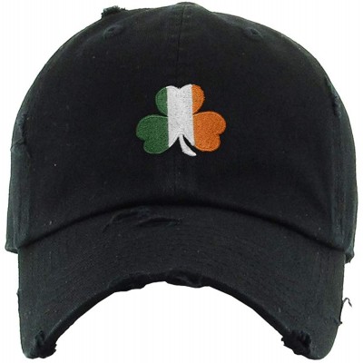 Baseball Caps Irish Shamrock Vintage Baseball Cap Embroidered Cotton Adjustable Distressed Dad Hat - Black - CH1924W6TAL $17.90