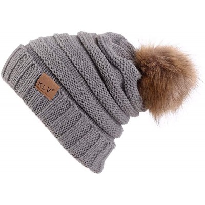 Skullies & Beanies Womens Winter Knitted Beanie Hat with Faux Fur Warm Knit Skull Cap Beanie - 01-gray - C818ATS08EX $16.87