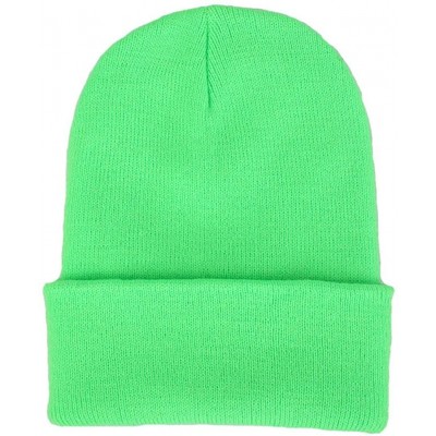 Skullies & Beanies Unisex Cuff Warm Winter Hat Knit Plain Skull Beanie Toboggan Knit Hat/Cap - Lime - CV1865MNOOC $12.48