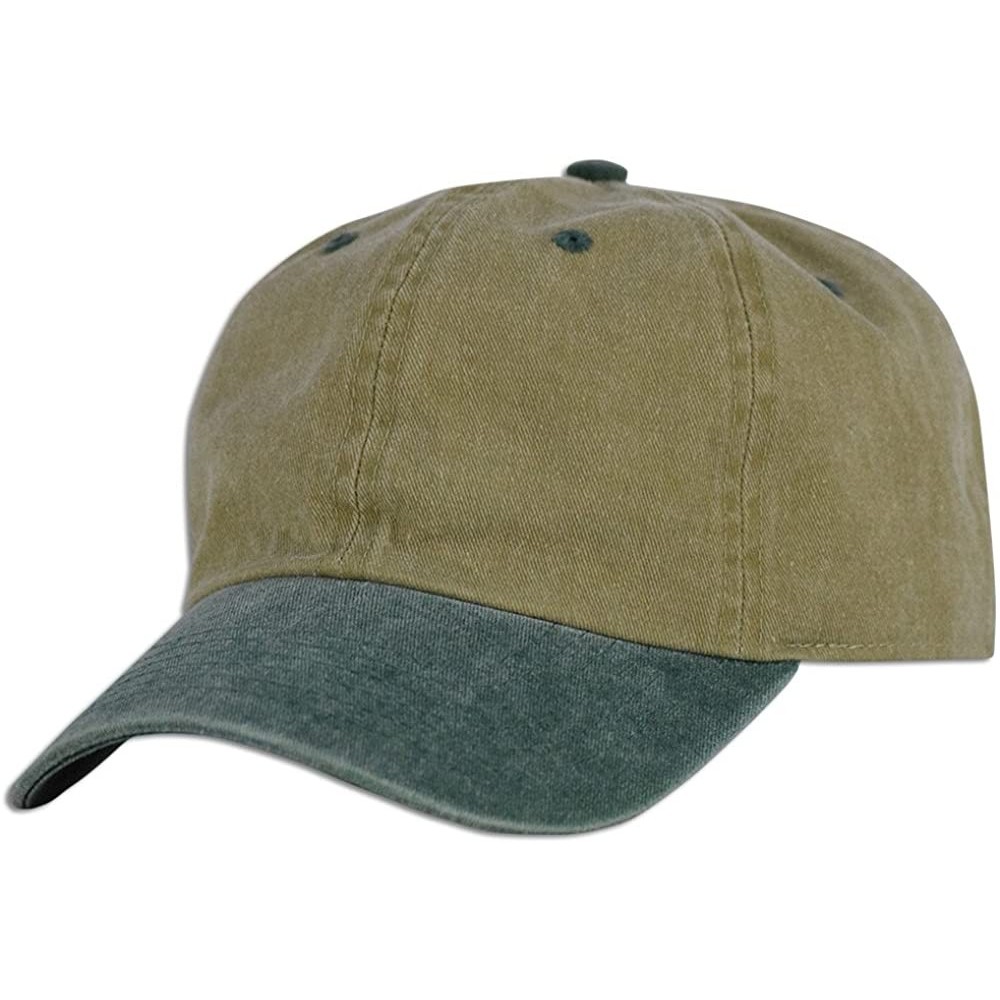 Baseball Caps Dad Hat Pigment Dyed Two Tone Plain Cotton Polo Style Retro Curved Baseball Cap 1200 - Khaki / Green - C317X3O2...