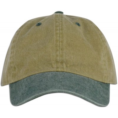 Baseball Caps Dad Hat Pigment Dyed Two Tone Plain Cotton Polo Style Retro Curved Baseball Cap 1200 - Khaki / Green - C317X3O2...