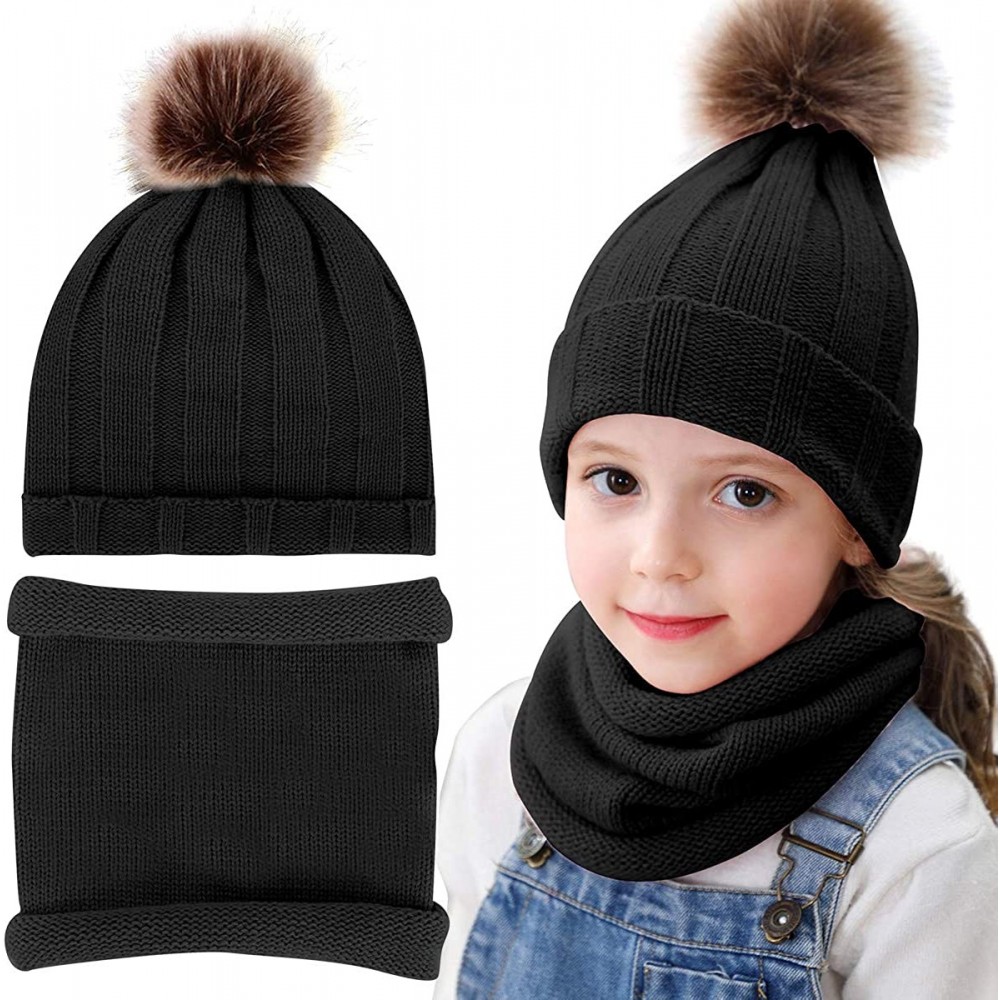 Skullies & Beanies 2pcs Baby Knit Hat Scarf Kids Toddler Winter Warm Beanie Cap Neck Warmer Newborn Infant Winter Hat - Black...