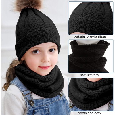 Skullies & Beanies 2pcs Baby Knit Hat Scarf Kids Toddler Winter Warm Beanie Cap Neck Warmer Newborn Infant Winter Hat - Black...