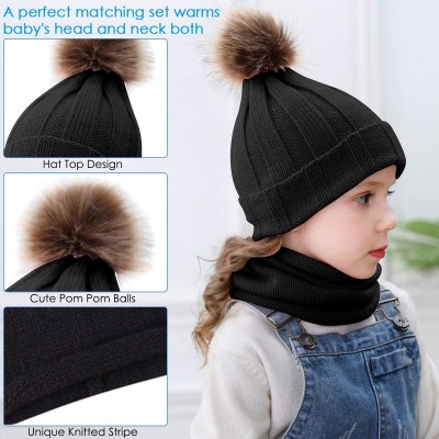 Skullies & Beanies 2pcs Baby Knit Hat Scarf Kids Toddler Winter Warm Beanie Cap Neck Warmer Newborn Infant Winter Hat - Black...