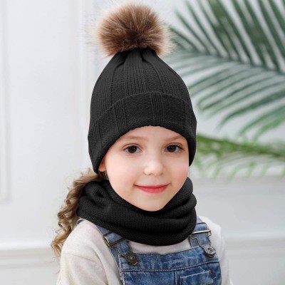 Skullies & Beanies 2pcs Baby Knit Hat Scarf Kids Toddler Winter Warm Beanie Cap Neck Warmer Newborn Infant Winter Hat - Black...