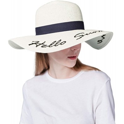 Sun Hats Floppy Beach Straw Hat Women Sun Hats Wide Brim Embroidered UPF50+ - A3-white - CR196WQYHGC $16.53