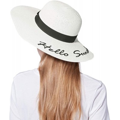 Sun Hats Floppy Beach Straw Hat Women Sun Hats Wide Brim Embroidered UPF50+ - A3-white - CR196WQYHGC $16.53