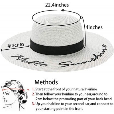Sun Hats Floppy Beach Straw Hat Women Sun Hats Wide Brim Embroidered UPF50+ - A3-white - CR196WQYHGC $16.53
