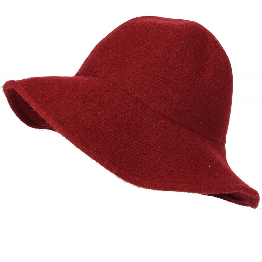 Bucket Hats Wool Winter Floppy Wide Brim Womens Bowler Fodora Hat DWB1103 - Wine - CR18KG87ROM $21.35