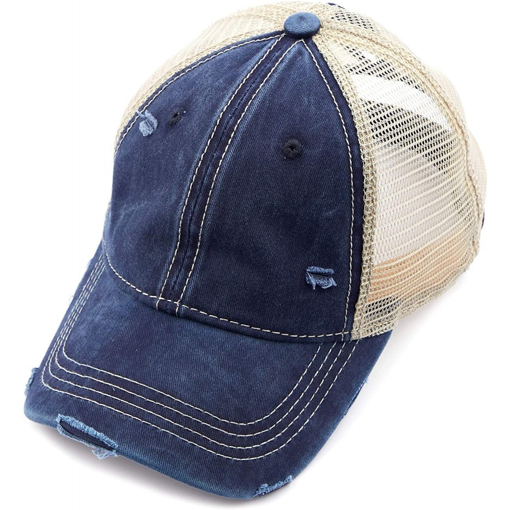 Baseball Caps Exclusives Hatsandscarf Distressed Adjustable - Navy/Beige - CN18OXZ4HUC $16.00