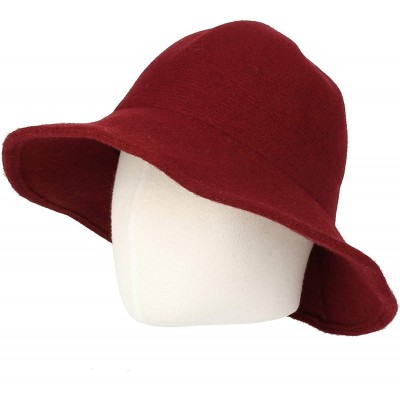 Bucket Hats Wool Winter Floppy Wide Brim Womens Bowler Fodora Hat DWB1103 - Wine - CR18KG87ROM $21.35