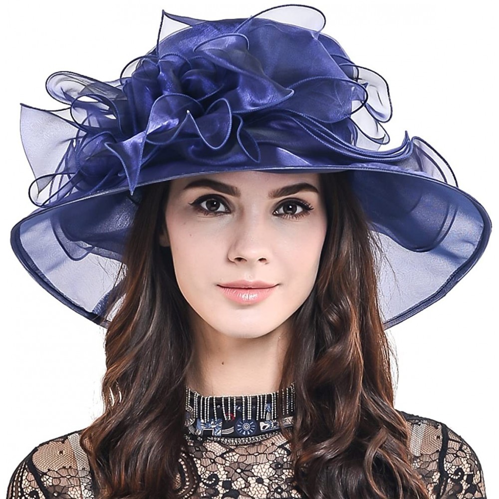 Sun Hats Women's Kentucky Derby Dress Tea Party Church Wedding Hat S609-A - Navy - CK17Y4RZON3 $25.85