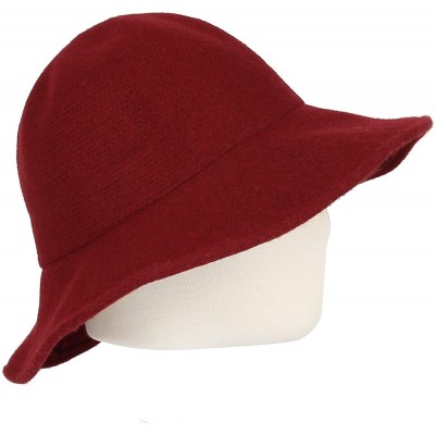 Bucket Hats Wool Winter Floppy Wide Brim Womens Bowler Fodora Hat DWB1103 - Wine - CR18KG87ROM $21.35