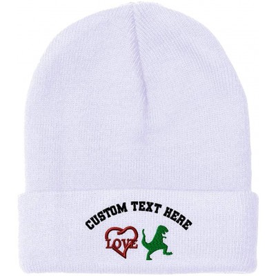 Skullies & Beanies Custom Beanie for Men & Women Love Dinosaur Embroidery Acrylic Skull Cap Hat - White - CO18ZS3S4ZG $10.76