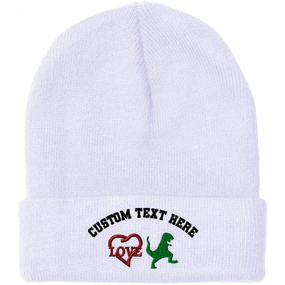 Skullies & Beanies Custom Beanie for Men & Women Love Dinosaur Embroidery Acrylic Skull Cap Hat - White - CO18ZS3S4ZG $10.76